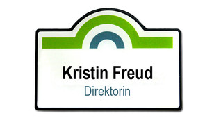 Geformte Namensschilder aus Kunststoff - Schwarzer Rand und weißer Hintergrund | www.namebadgesinternational.ch